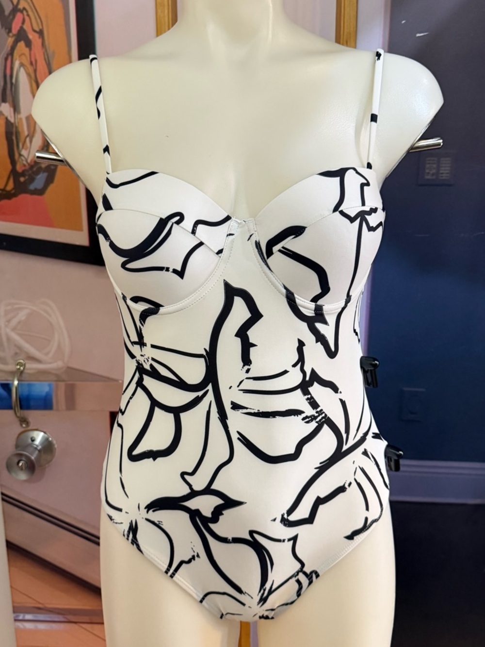 Commense White and Black Swimwear with Graphic Print